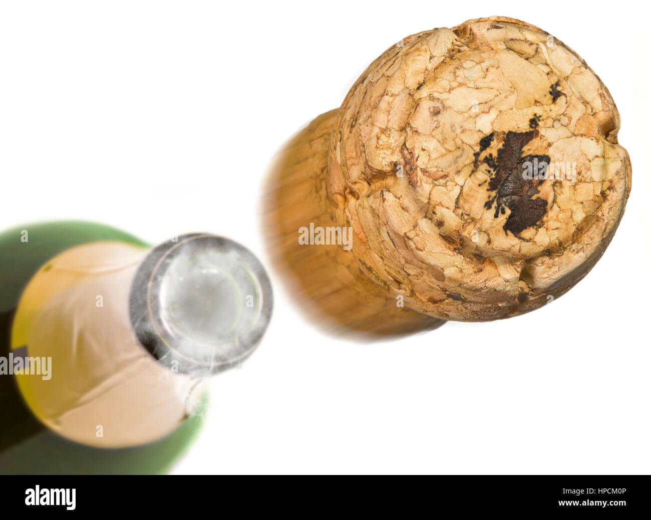 Champagne cork with the shape of Scotland burnt in and bottle of champagne in the back.(series) Stock Photo