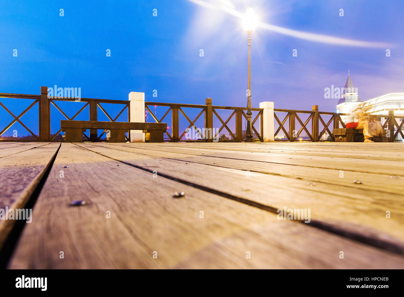 Landscape of a pier at night in Tamshui Taiwan Stock Photo