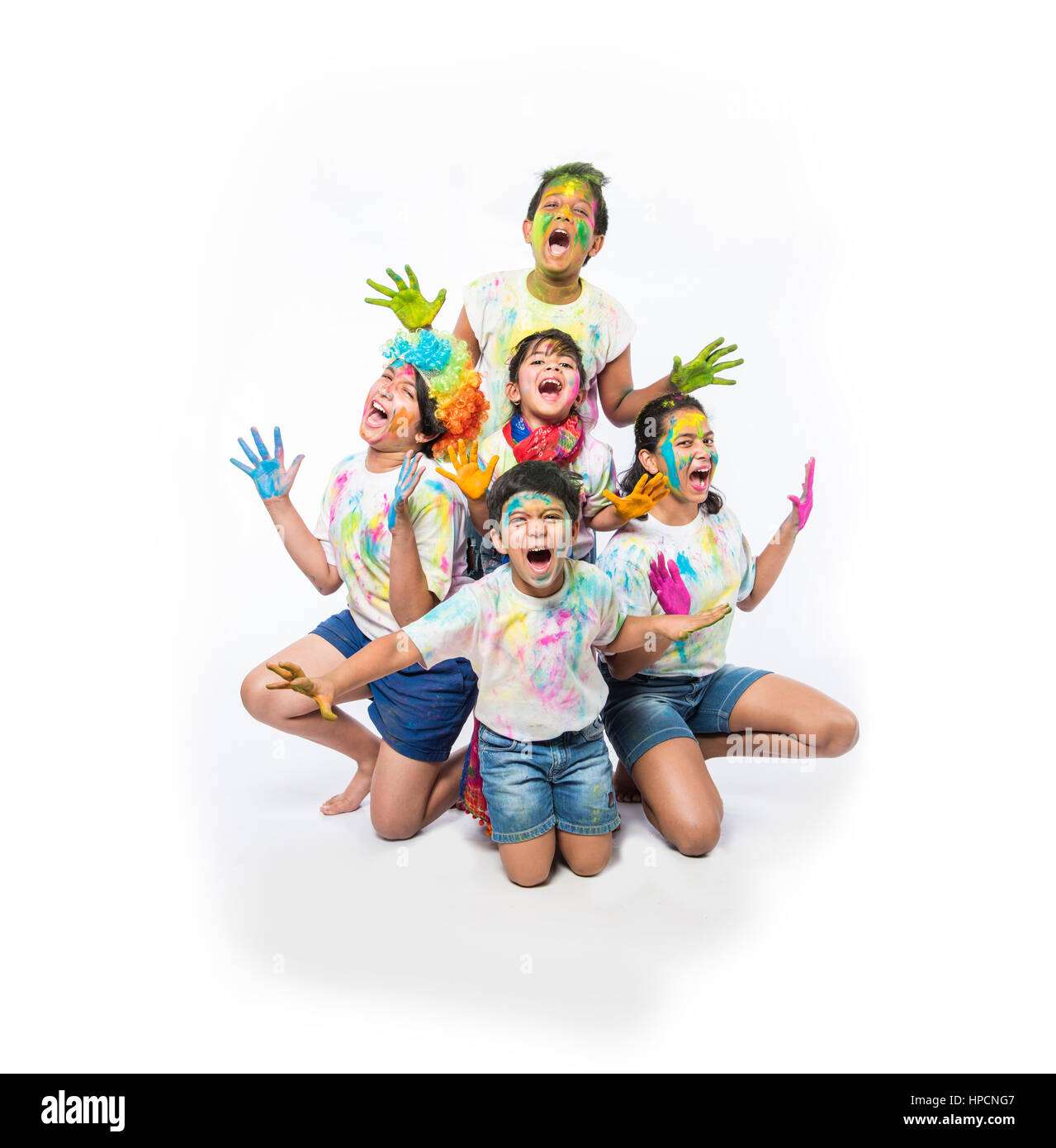 Five Or 5 Cute Little Indian Kids Playing With Colours Or Asian