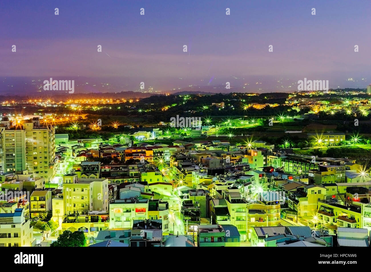 Chiayi city in Taiwan at night time Stock Photo
