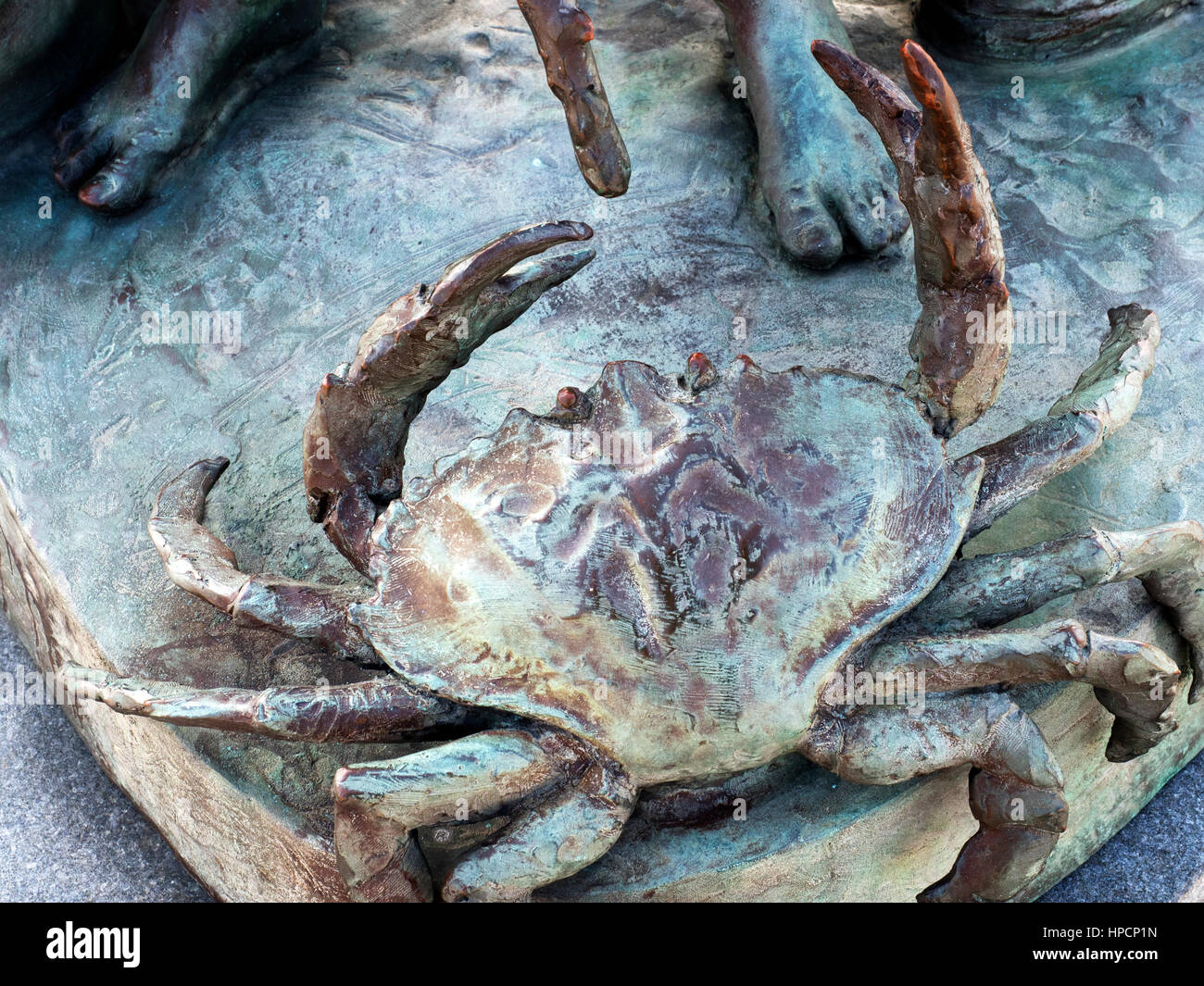 Detail of Crab on the Neil Hadlock Sculpture at Hull Marina Hull Yorkshire England Stock Photo