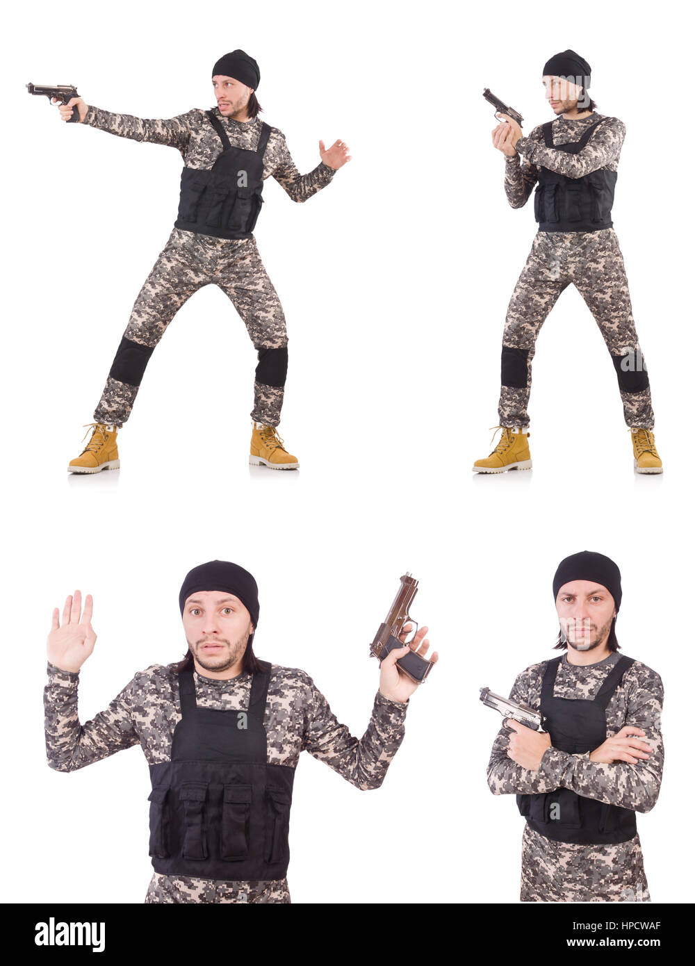 Soldier with gun isolated on white Stock Photo - Alamy