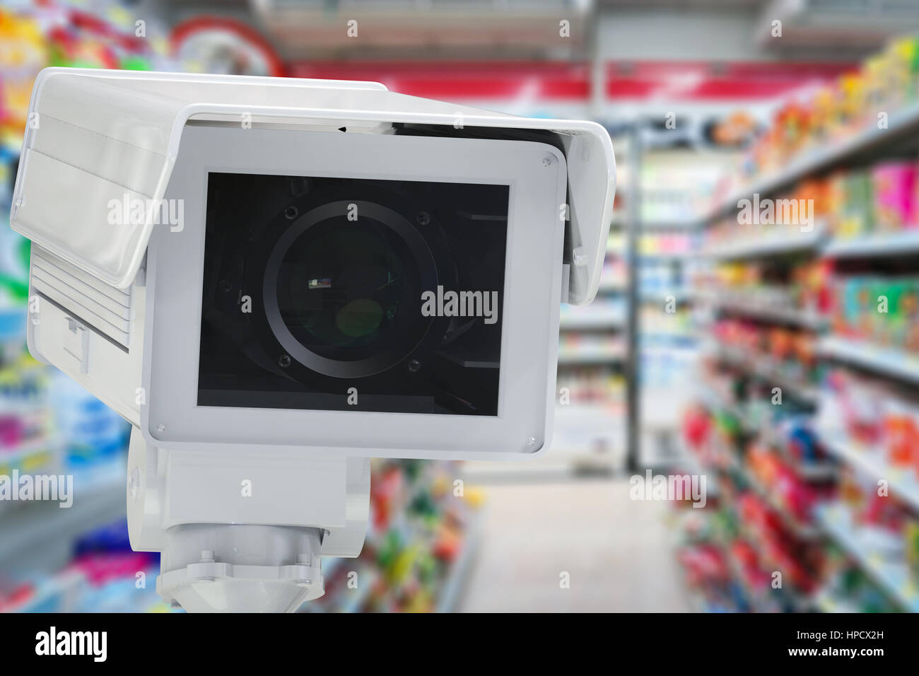 3d rendering cctv camera or security camera on retail shop blurred