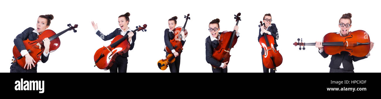 Woman fiddler isolated on white background Stock Photo - Alamy