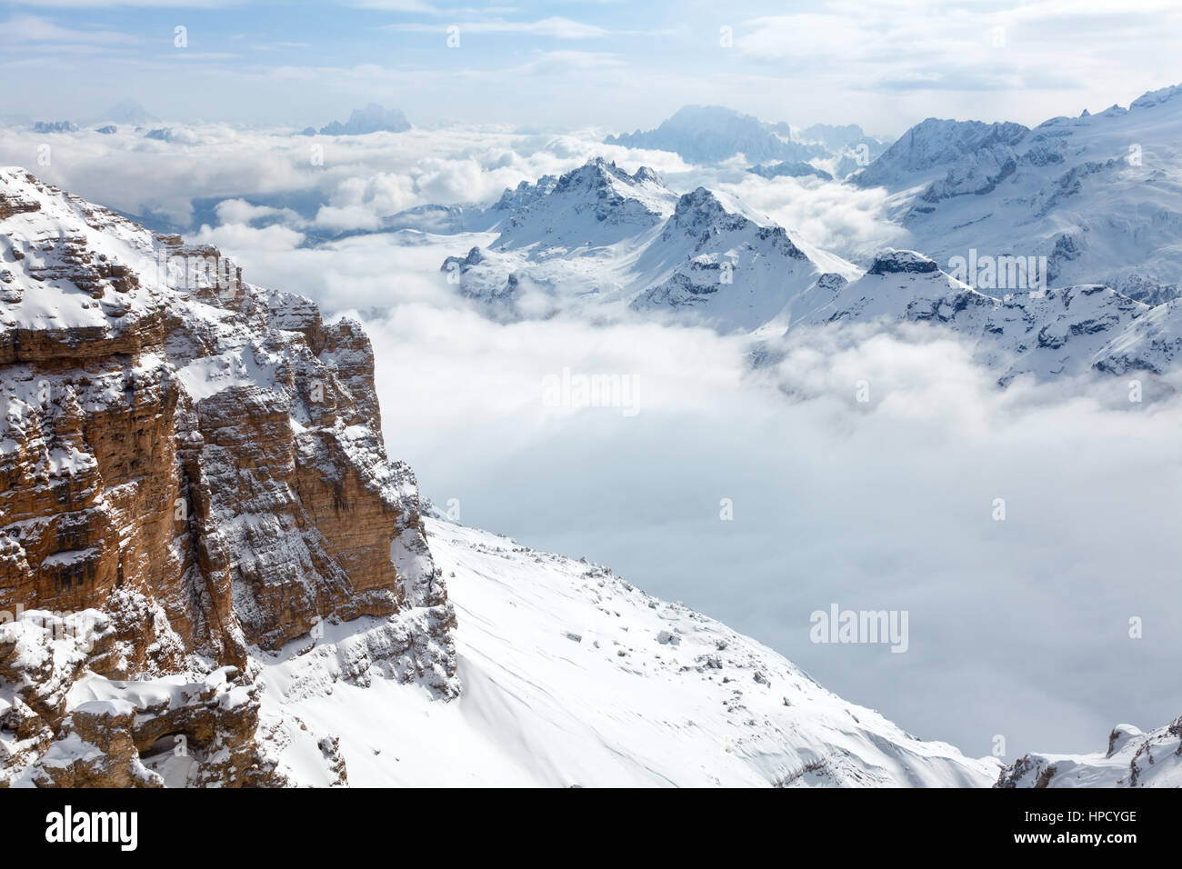 Italian Alps with the Sella group in front and the Marmolada group in background Stock Photo