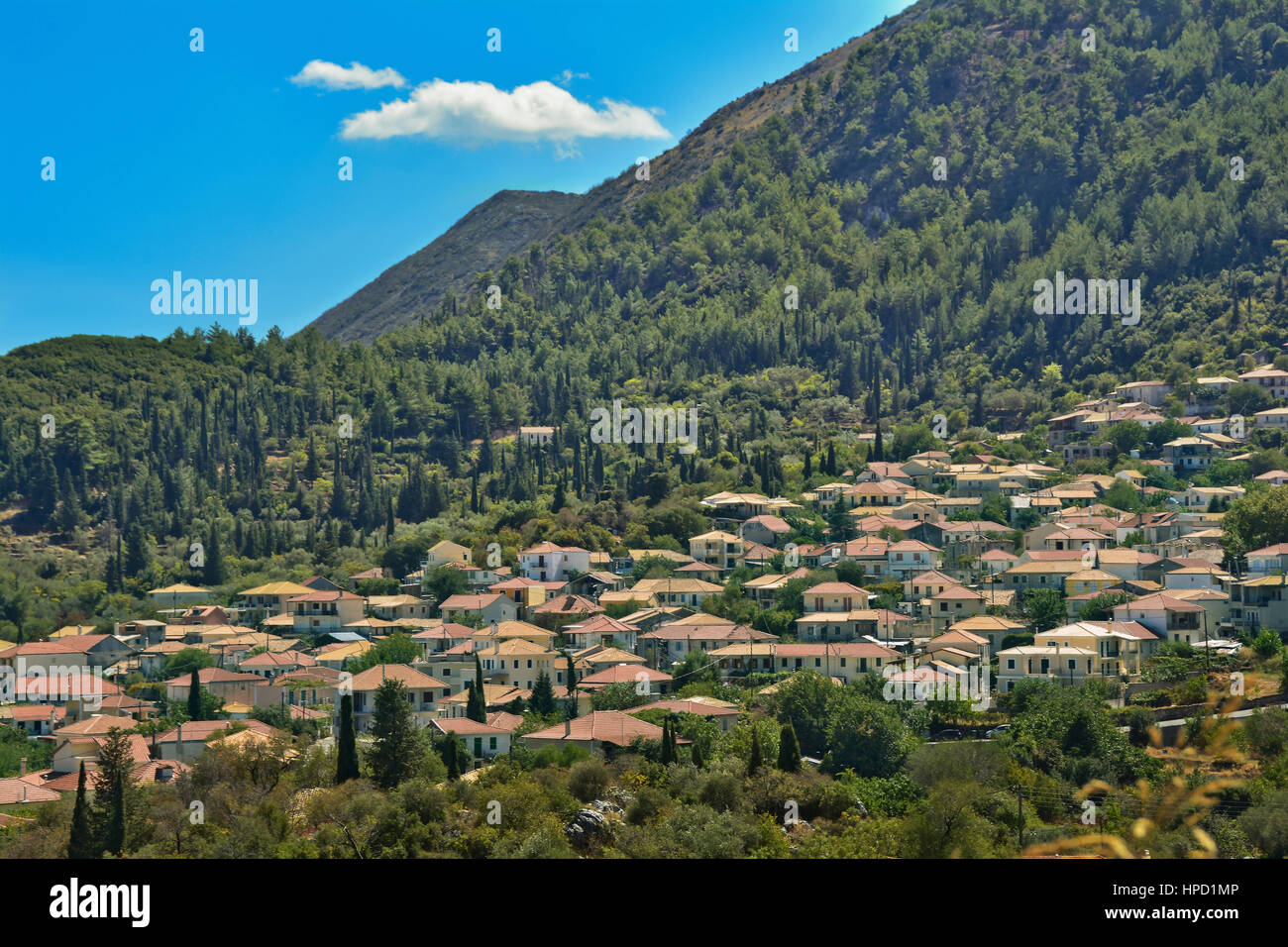 Mountainous village of Karies, Lefkada island, Ionian Sea, Greece, Stock Photo