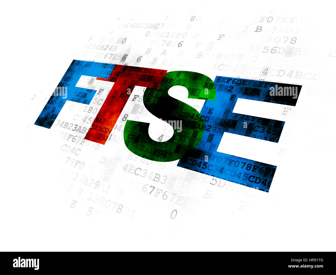Stock market indexes concept: Pixelated multicolor text FTSE on Digital background Stock Photo