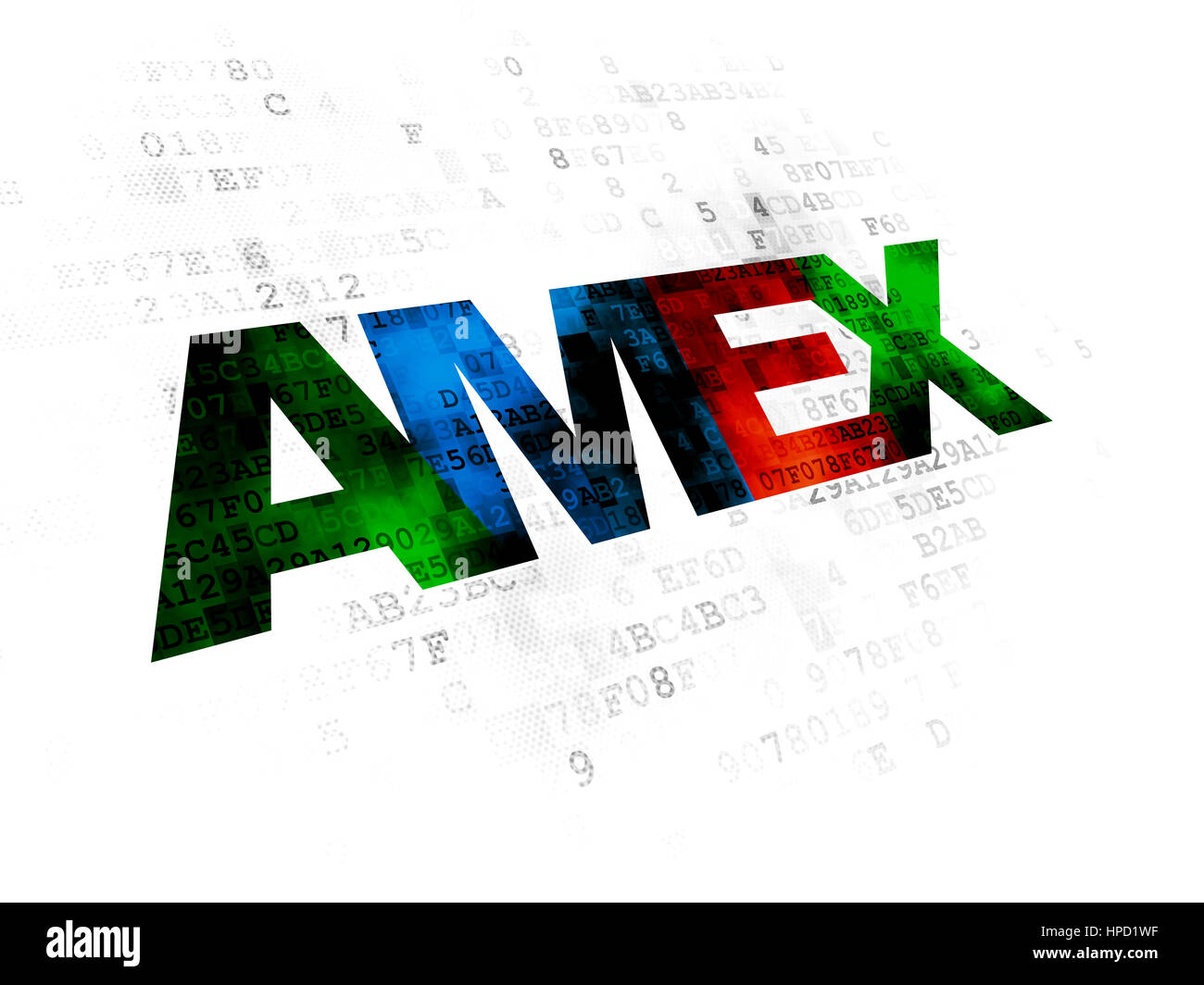 Stock market indexes concept: Pixelated multicolor text AMEX on Digital background Stock Photo