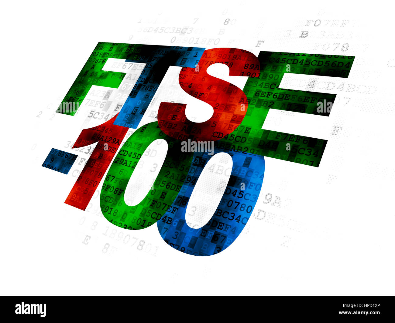 Stock market indexes concept: Pixelated multicolor text FTSE-100 on Digital background Stock Photo