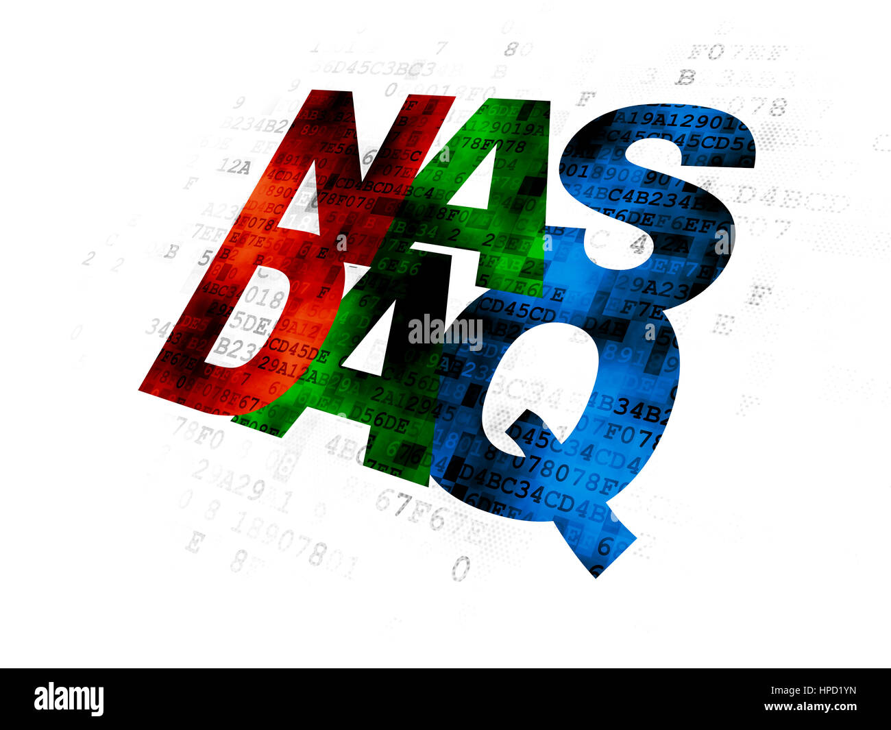 Stock market indexes concept: Pixelated multicolor text NASDAQ on Digital background Stock Photo
