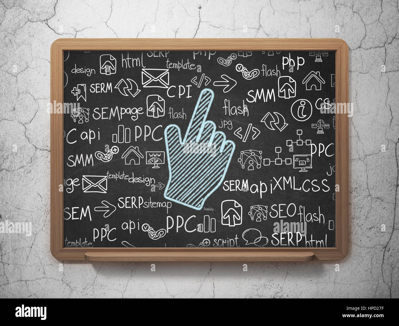 Web development concept: Chalk Blue Mouse Cursor icon on School board ...
