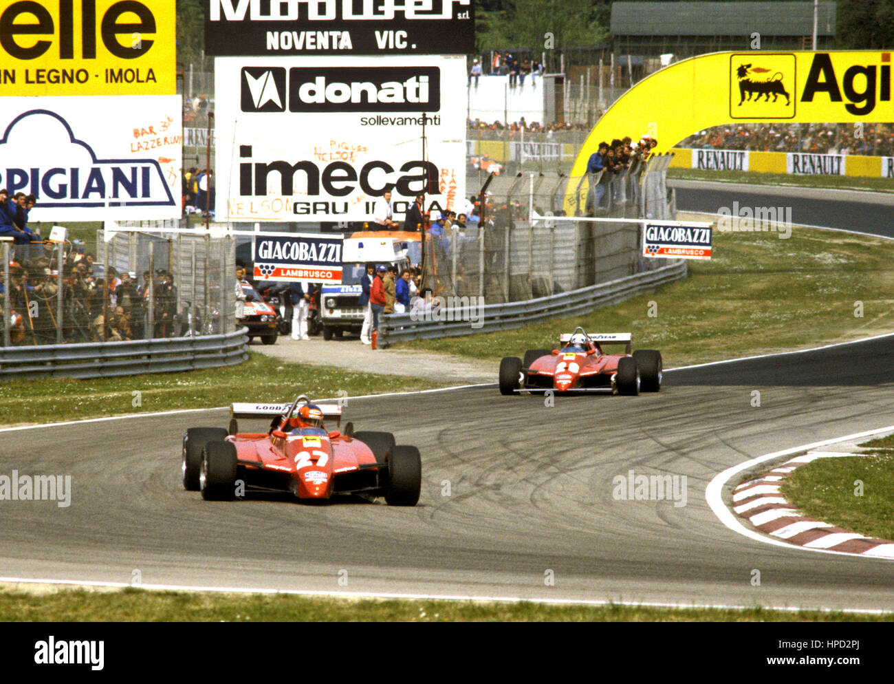 1982 Gilles Villeneuve Canadian 2nd Didier Pironi French 1st Ferrari 126C2s Imola San Marino GP Stock Photo