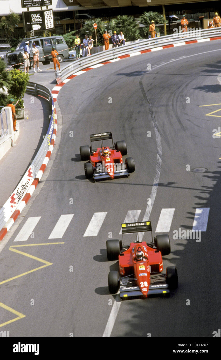 1987 Gerhard Berger Austrian 4th Michele Alboreto Italian 3rd Ferrari F187 Monaco GP Stock Photo