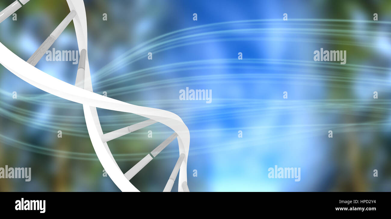 Image of dna helix against dark background with shiny lines Stock Photo