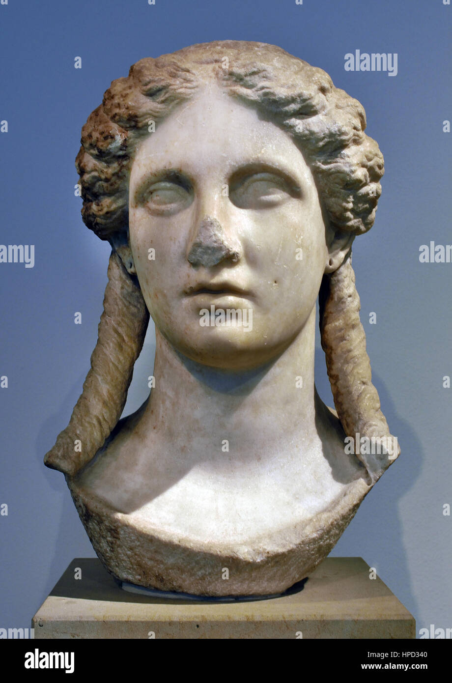 Apollo or Artemis? This head, acquired in Athens in 1844, was for many years described merely as 'a female head'. Parian marble. Height 56 cm. Hellenistic, 330-300 BC. Stock Photo