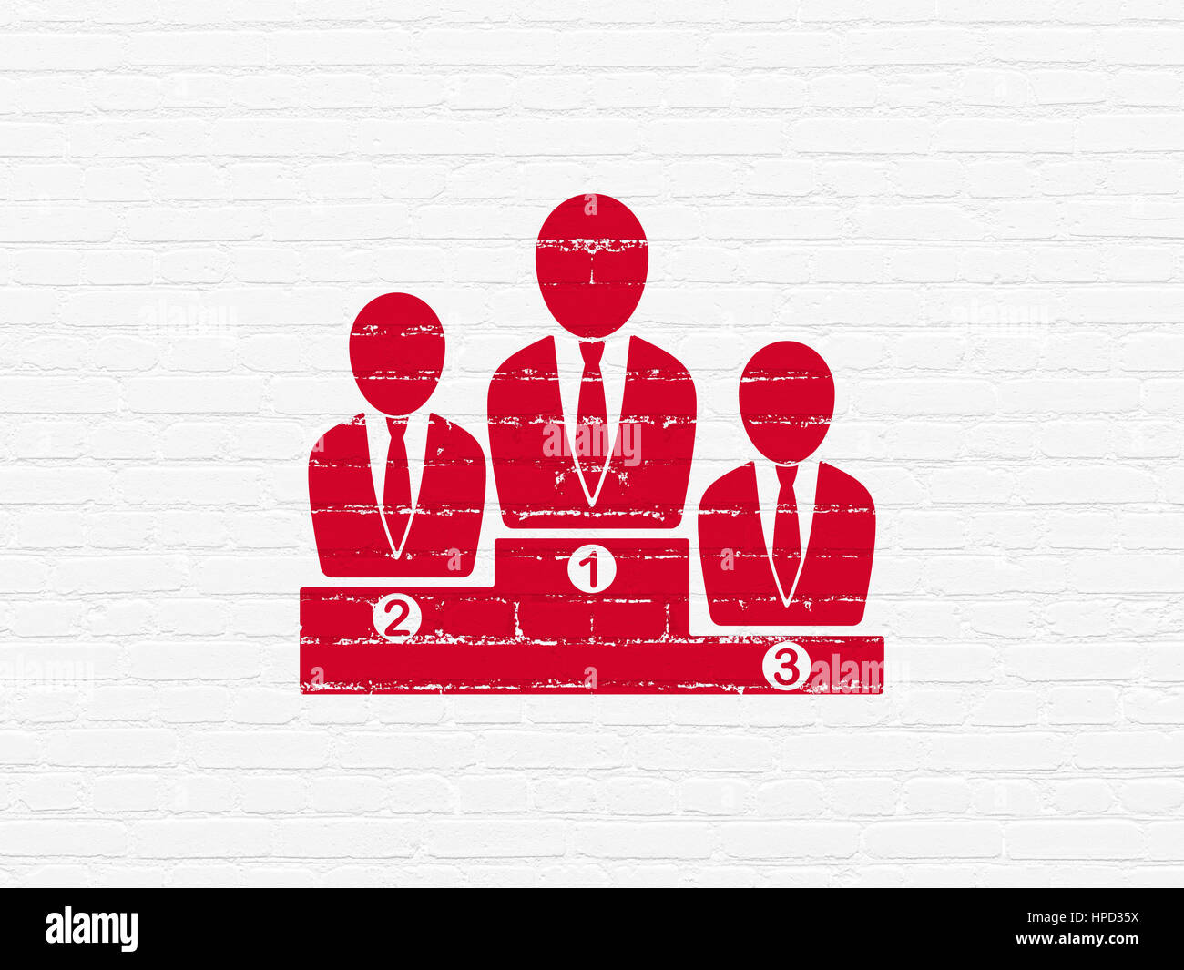 Marketing concept: Painted red Business Team icon on White Brick wall ...
