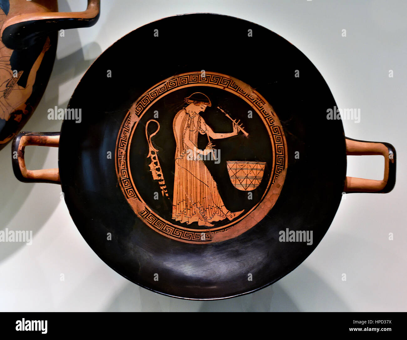 Flutist in front of a food Basket from Rome Italy , 480 BC, Attic, Douris Painter, Stock Photo