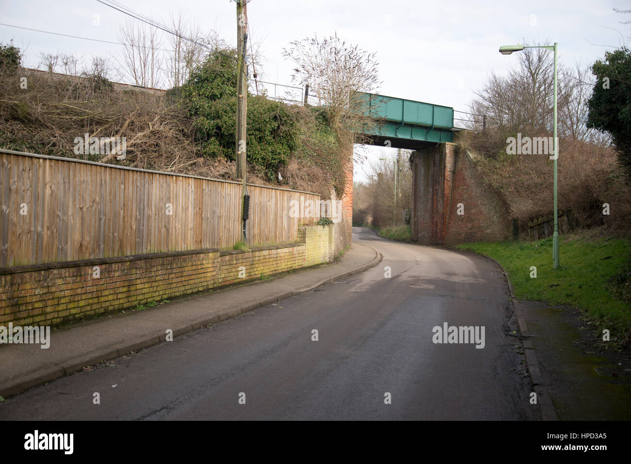 Railway Bridge, Valley Road, Leiston Suffolk. Decommissioned route but used by Sizewell power stations. Stock Photo