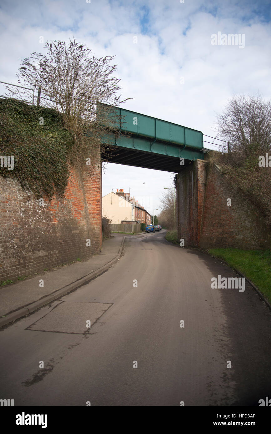 Railway Bridge, Valley Road, Leiston Suffolk. Decommissioned route but used by Sizewell power stations. Stock Photo