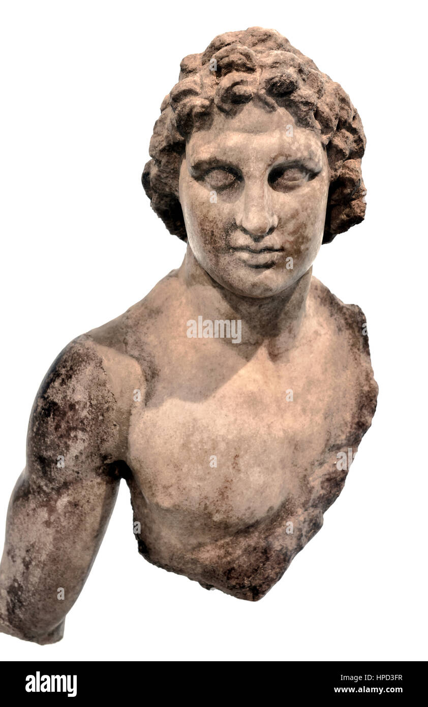 Upper Body of Alexander the Great. Priene Turkey marble 100-150 BC  Greek Stock Photo