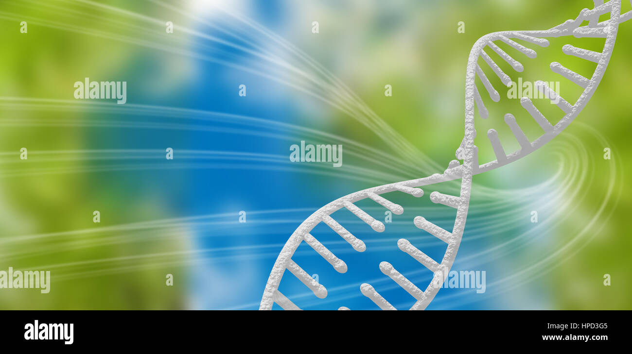 3d Image of dna helix against green background with shiny lines Stock Photo