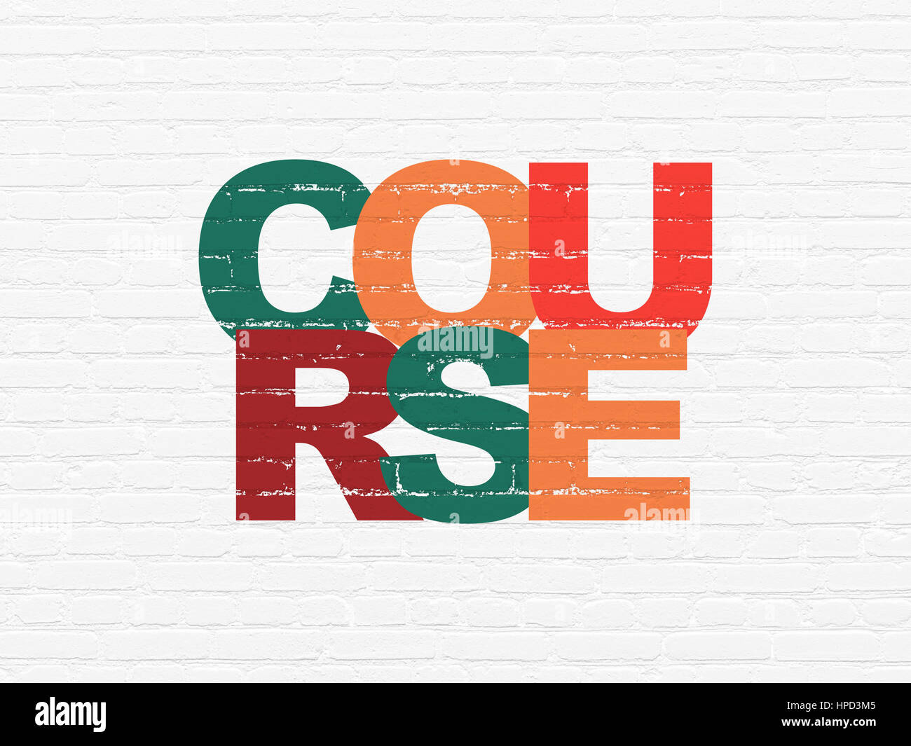 Education concept: Painted multicolor text Course on White Brick wall ...