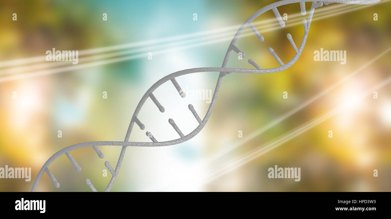 3d Image of dna helix against brown background with shiny lines Stock Photo