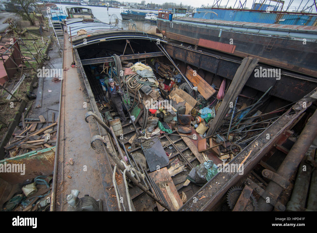 man with a collecting disorder has gathered a ship full of garbage (not