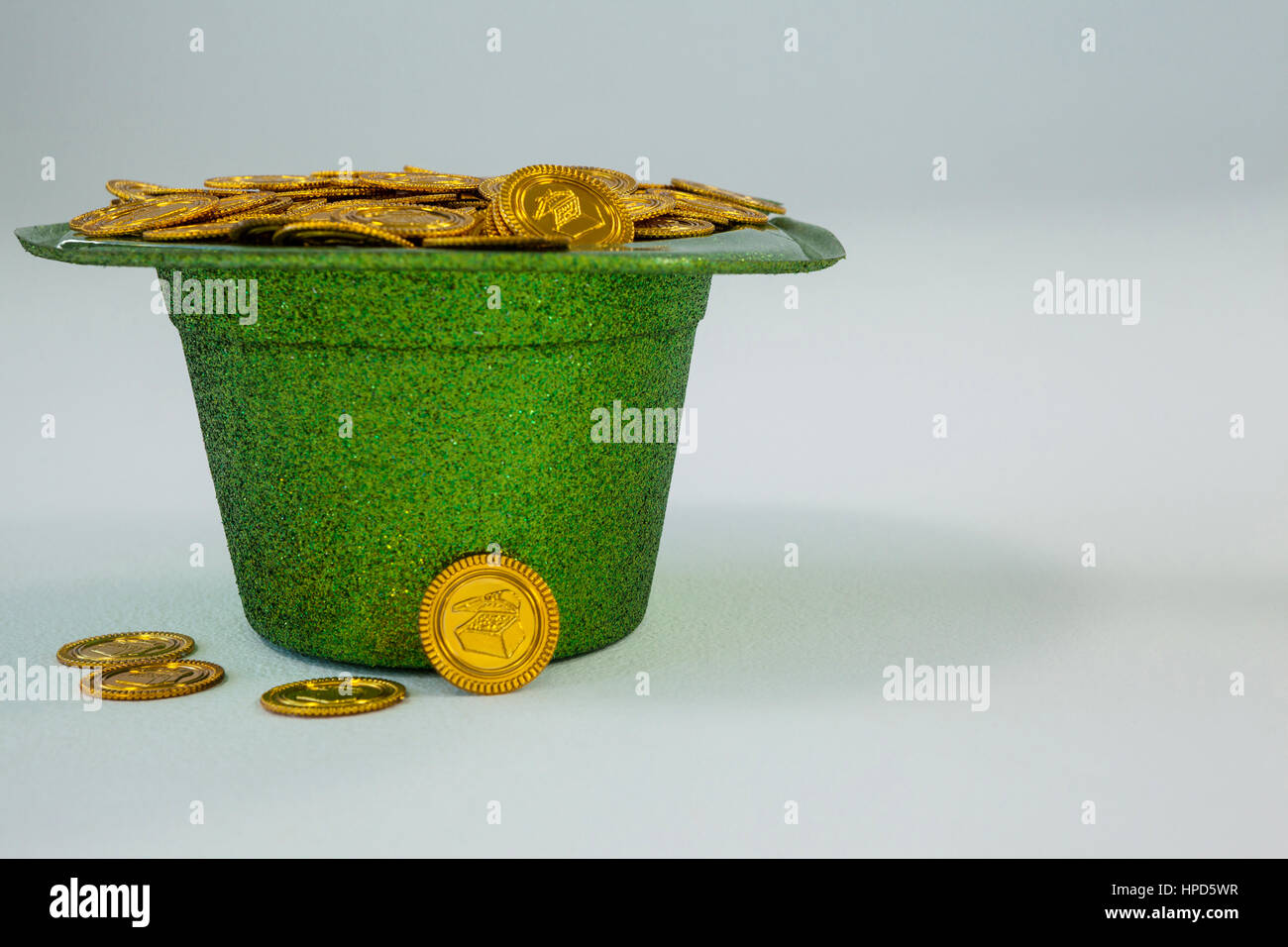 St. Patricks Day leprechaun hat filled with chocolate gold coins ...