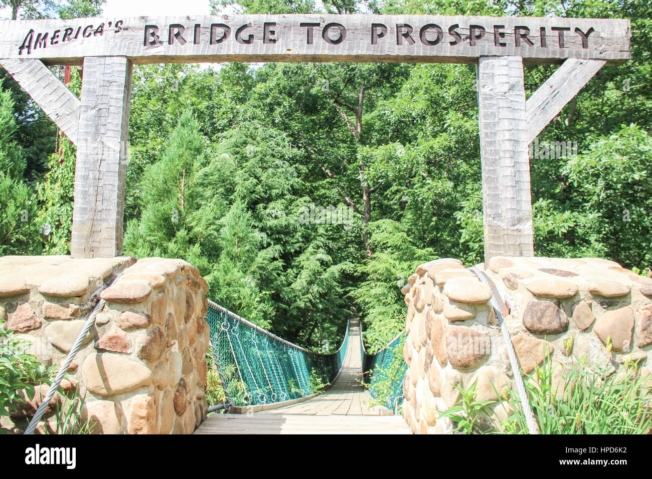 "America's Bridge to Prosperity" at Foxfire Farm Mountain Adventure in Tennessee Stock Photo