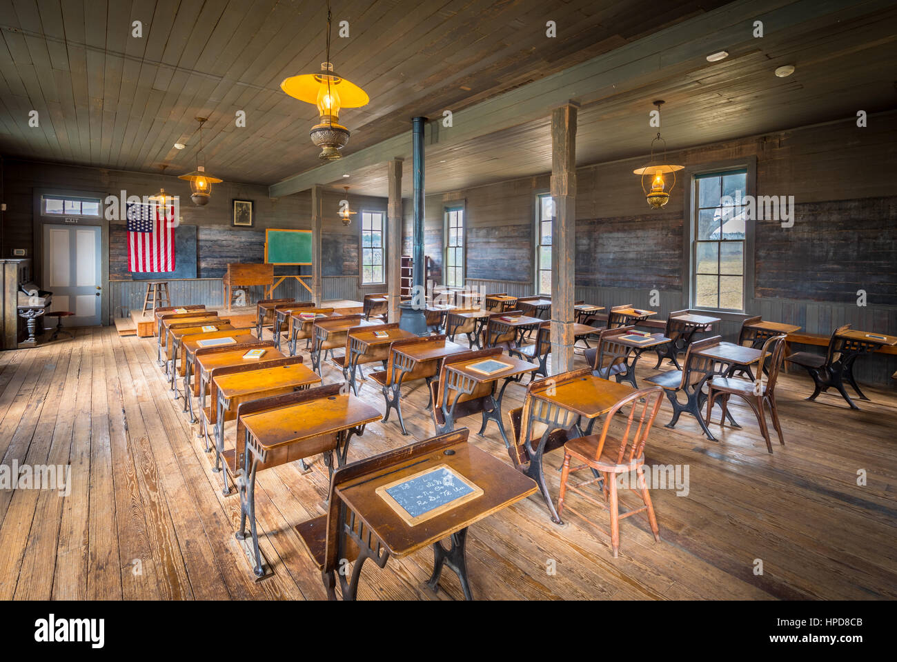 Classroom in an old school in Dallas, Texas that was in use from 1888 to 1919. Stock Photo