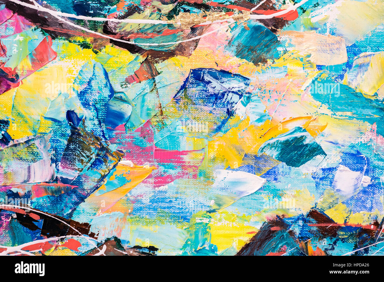 abstract painted canvas with color blots and brush strokes Stock Photo