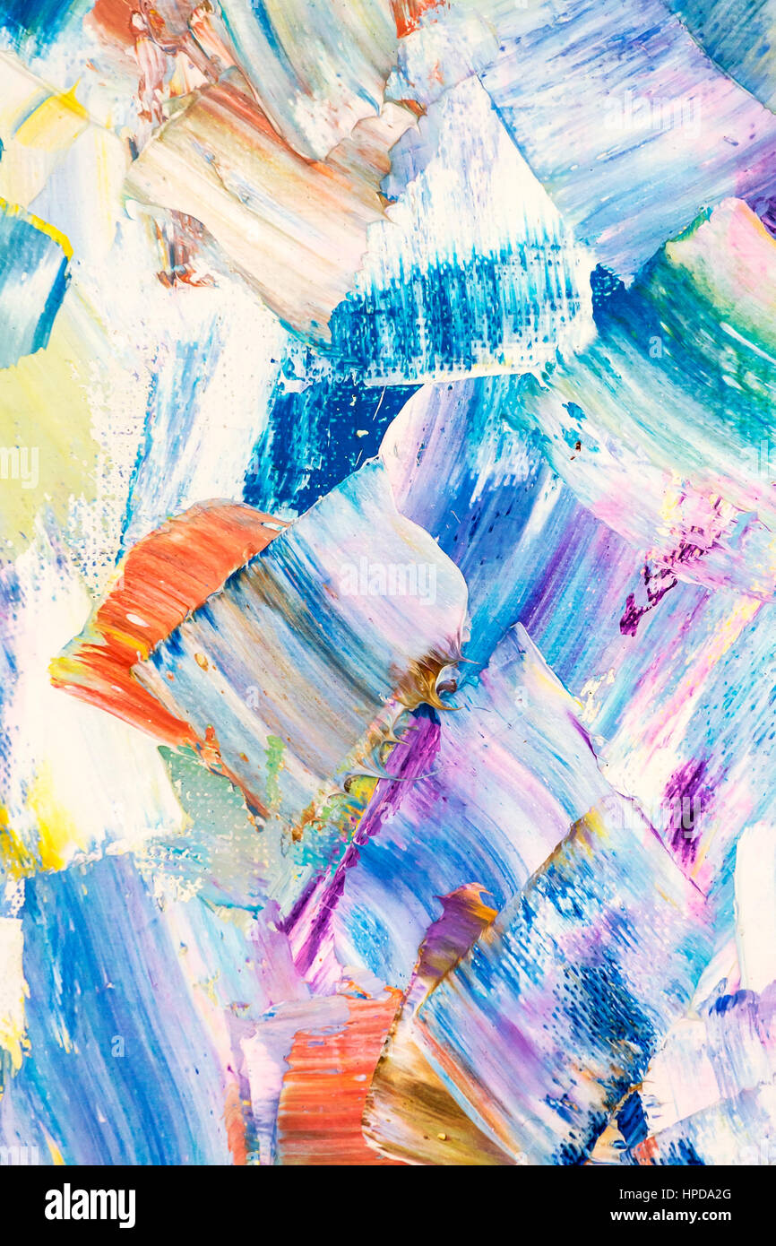 abstract painted canvas with color blots and brush strokes Stock Photo