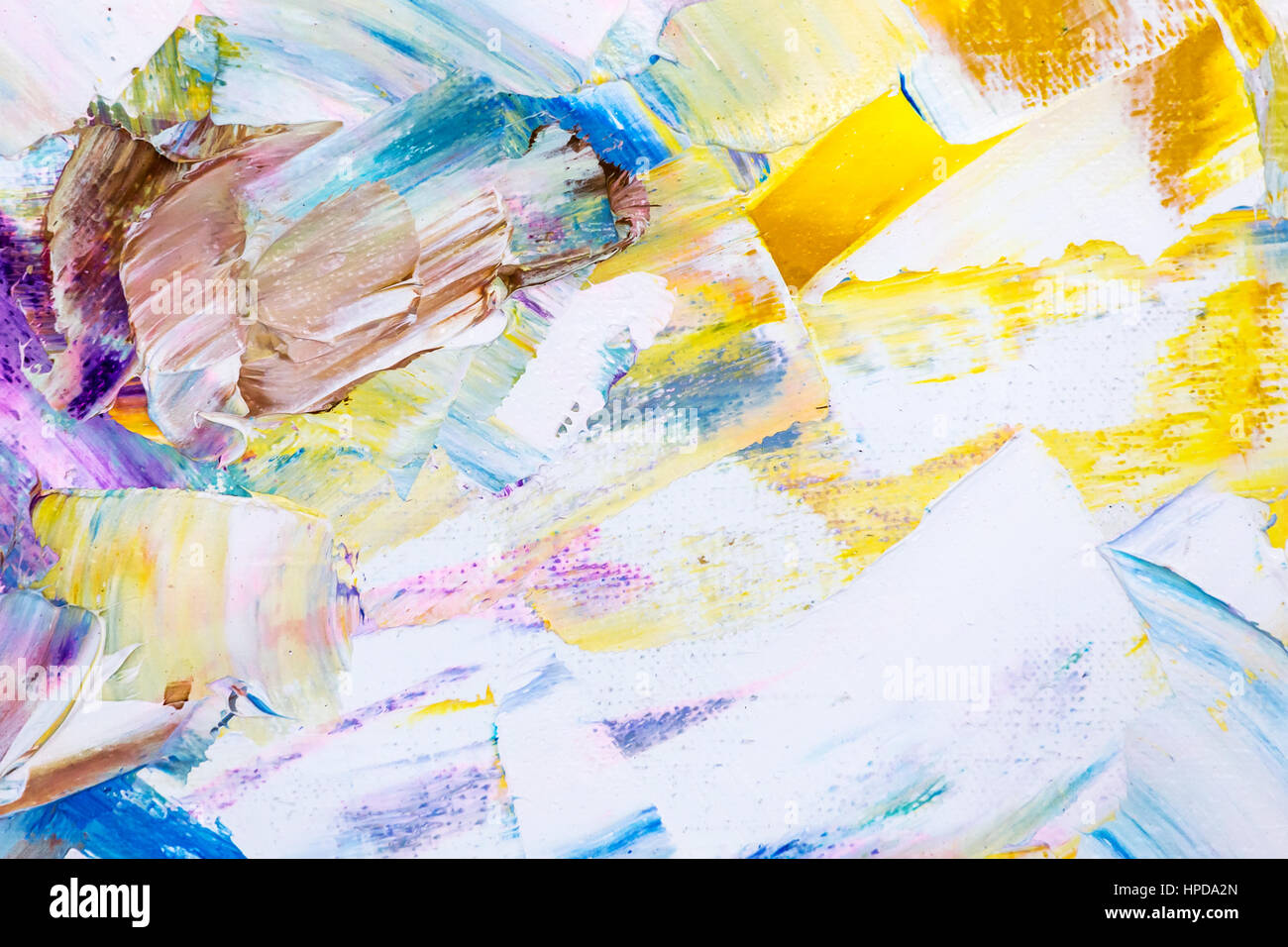 abstract painted canvas with color blots and brush strokes Stock Photo
