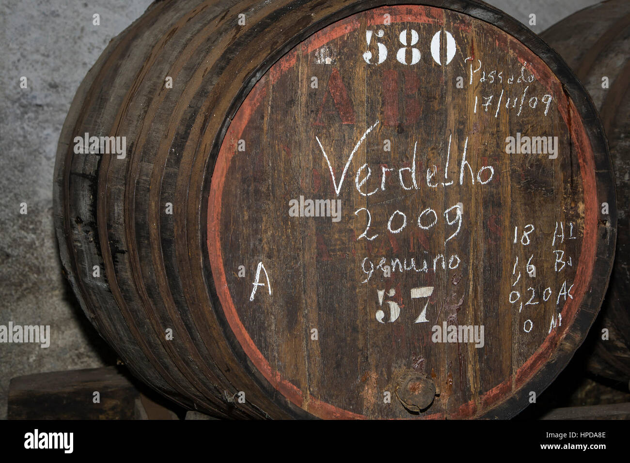 Old madeira wine barrels in the attic in Funchal, Madeira Stock Photo