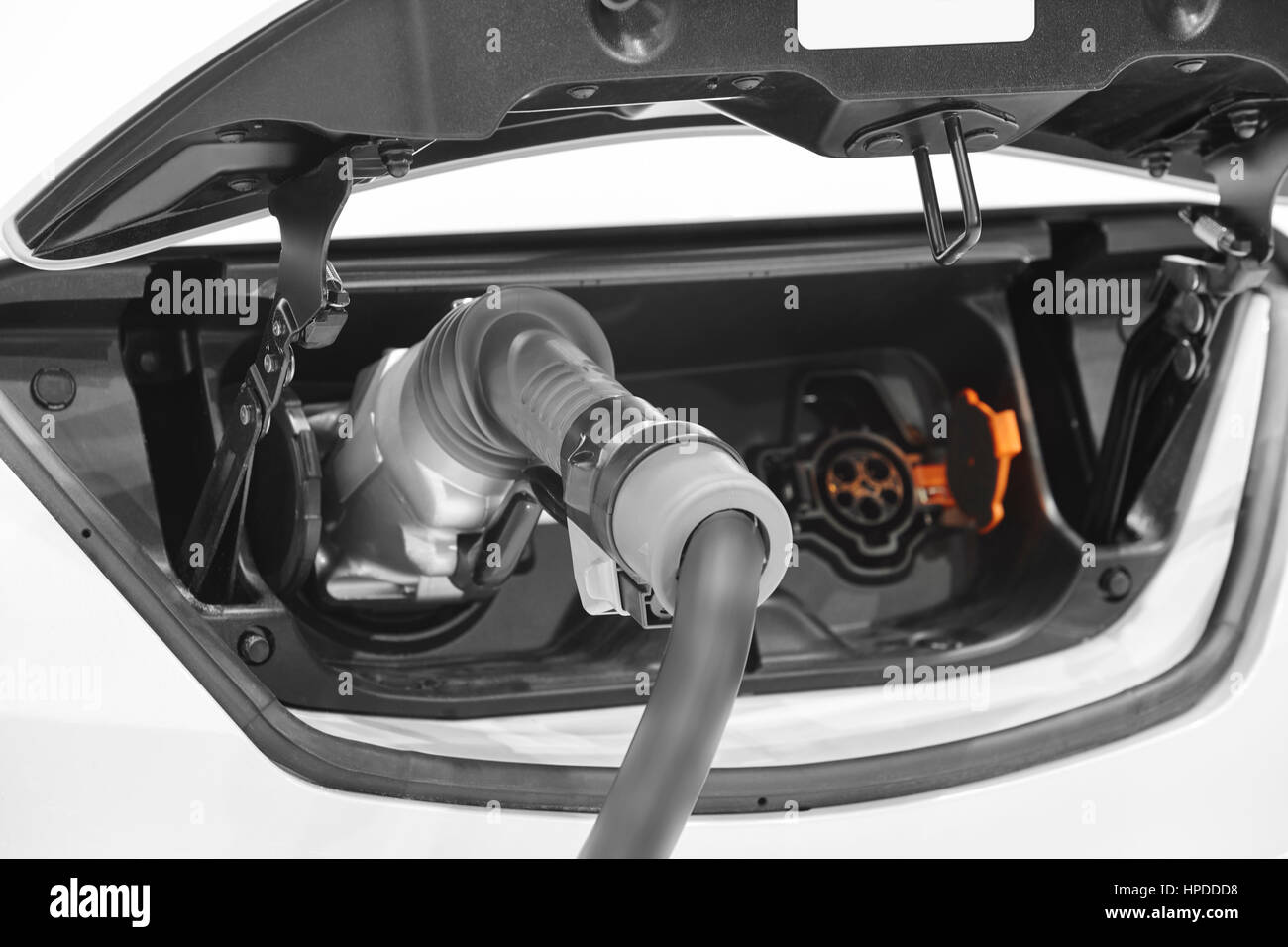 Electric car charging detail. Green and renewable energy technology ...