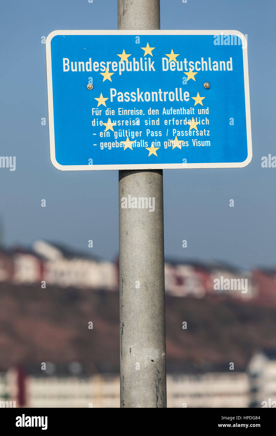 Helgoland, island in the German North Sea, border control, sign in the harbor, Stock Photo