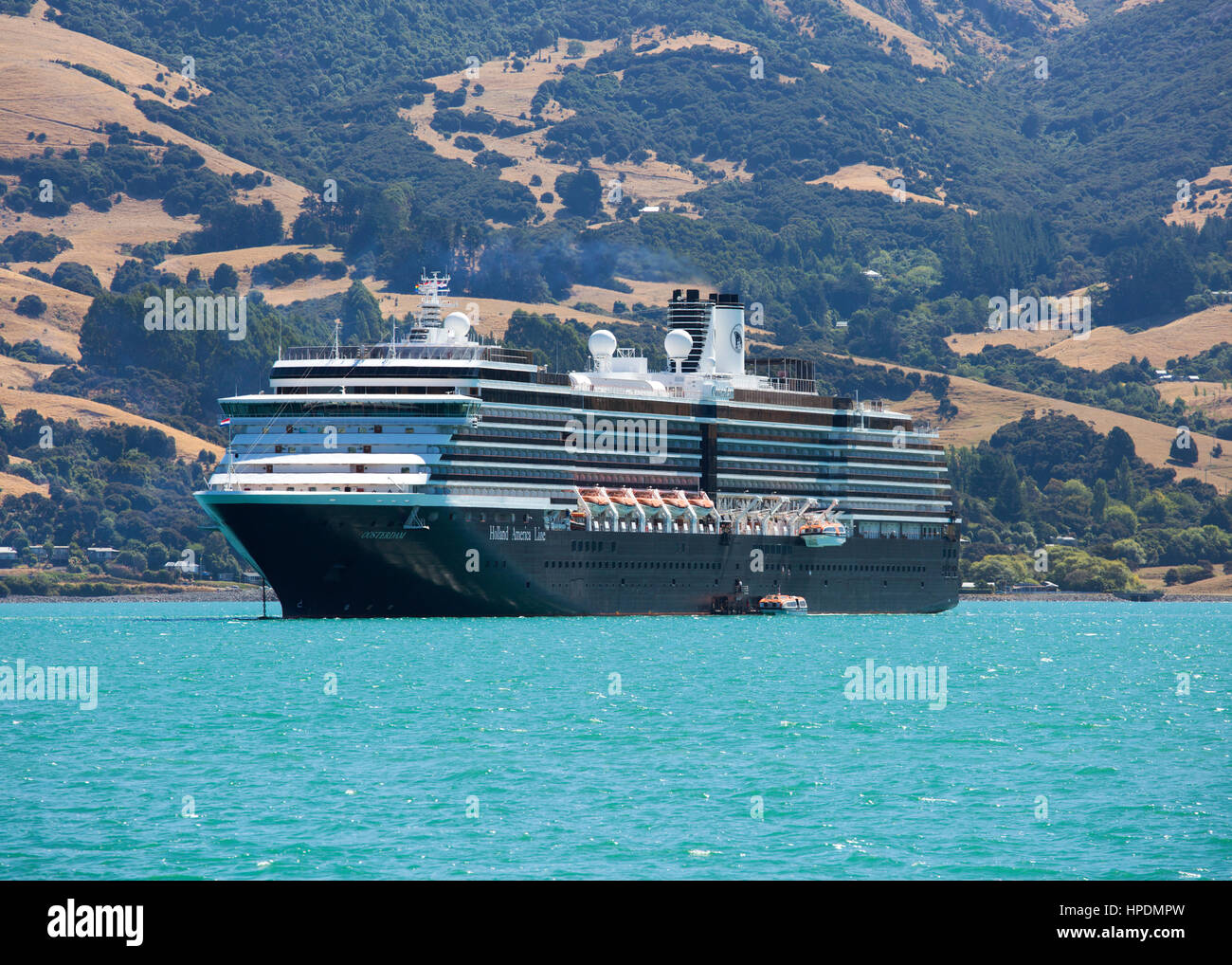 Akaroa, Canterbury, New Zealand. The Holland America Line cruise ship