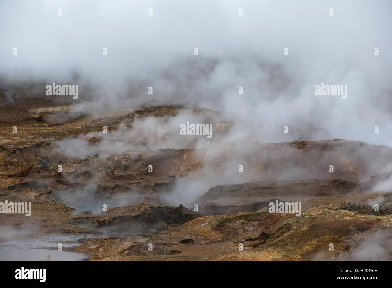 Hot Steam in Geothermal Area Krisuvik in Iceland Stock Photo