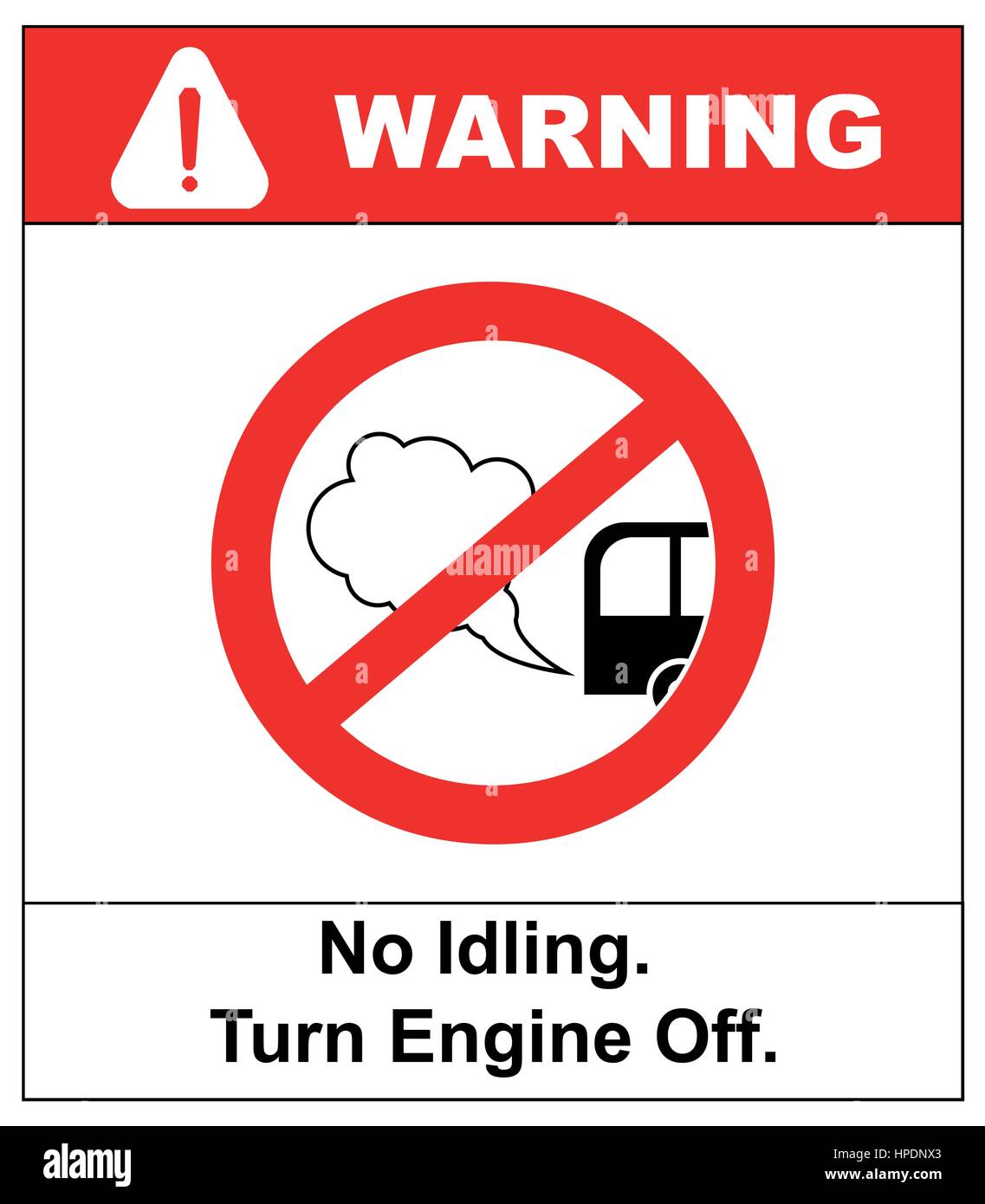 No idling or idle reduction sign on white background. vector illustration. turn engine off. prohibition symbol in red circle isolated on white. Stock Vector