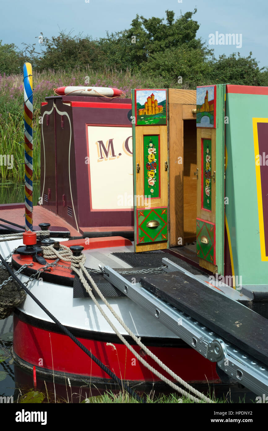 Close up of narrowboats at the Inland Waterways Association Pelsall Canal Festival Wyrley and Essington Canal 2016 Stock Photo