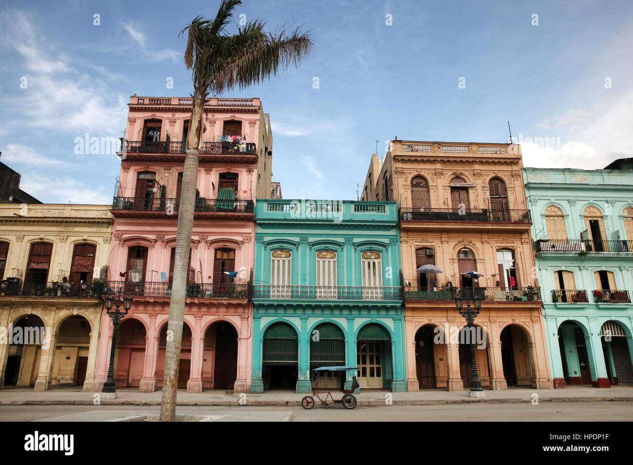 Colorful buildings and historic colonial archtiecture on Paseo del Prado, downtown Havana, Cuba. Stock Photo