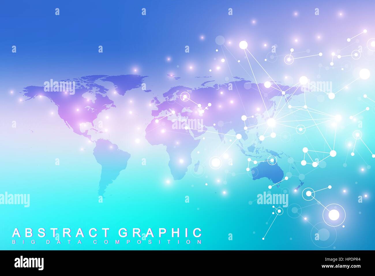Political World Map with global technology networking concept. Digital data visualization. Lines plexus. Big Data background communication. Scientific vector illustration. Stock Vector