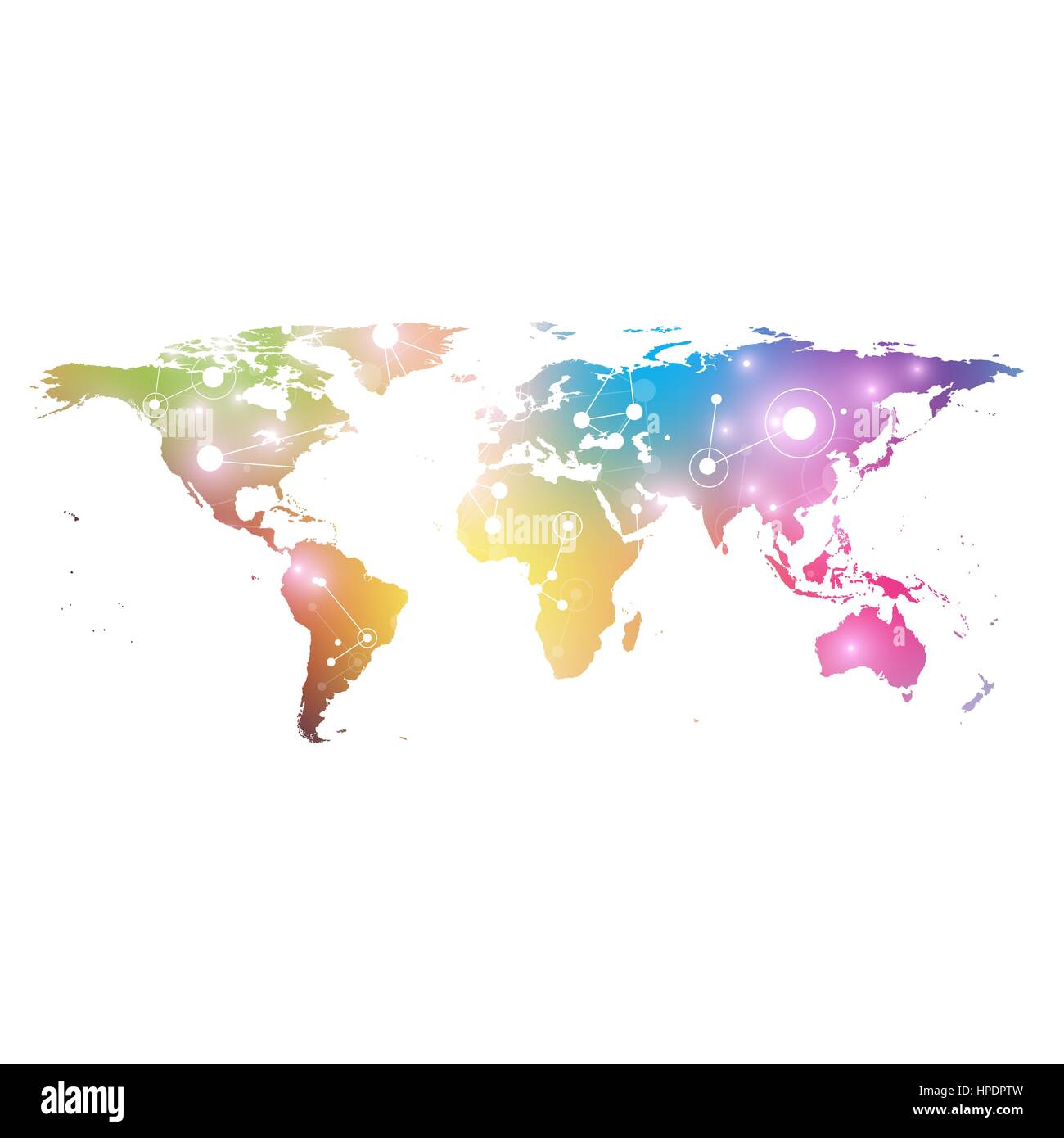World map with global technology networking concept. Digital data visualization. Lines plexus. Big Data background communication. Scientific vector illustration telecommunication. Stock Vector