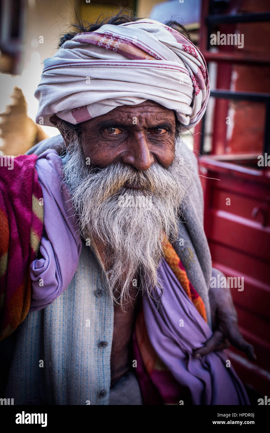 Old Indian man in Jodhpur with wonderful character Stock Photo