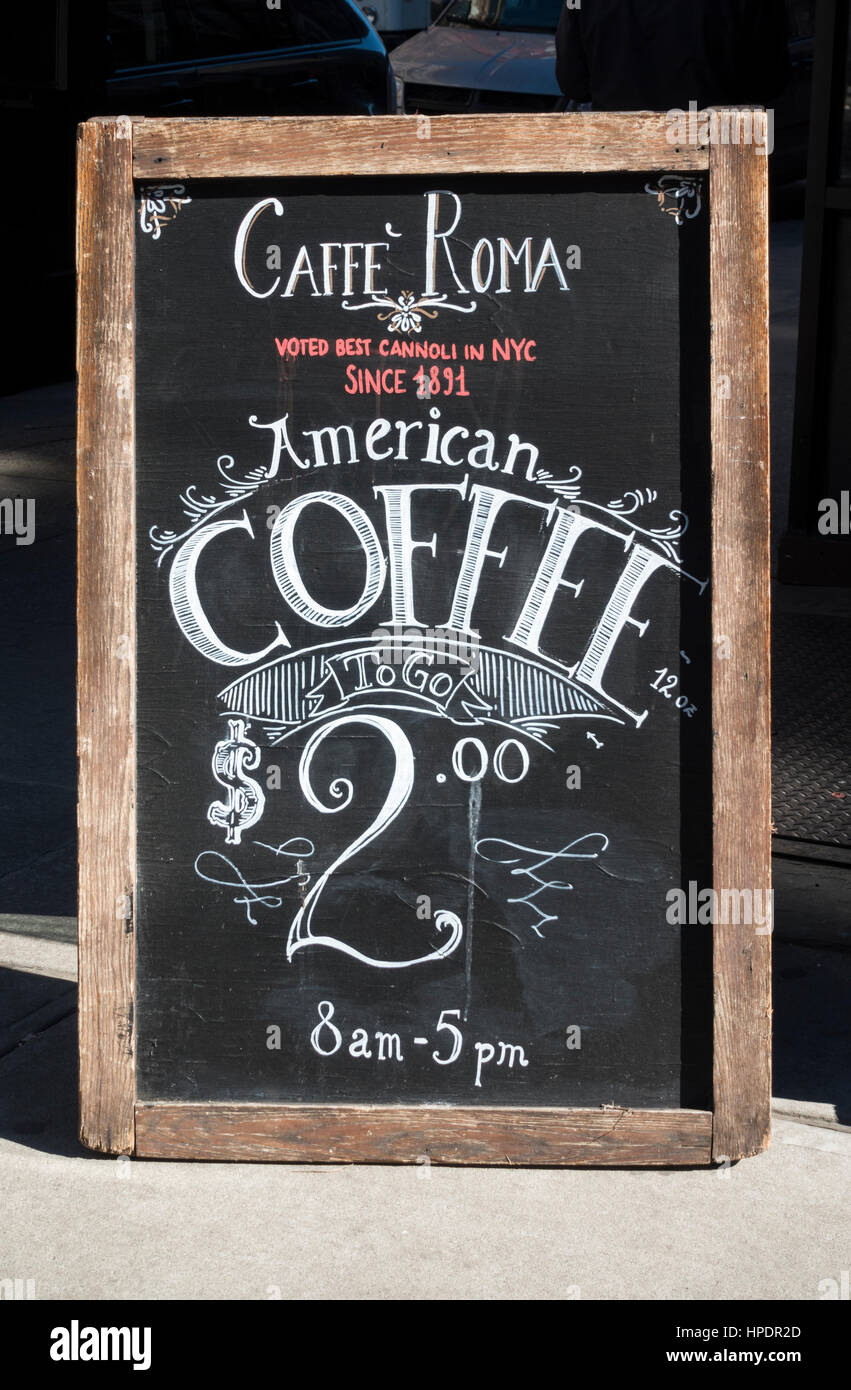 Sign promoting $2 American coffee to takeout Stock Photo