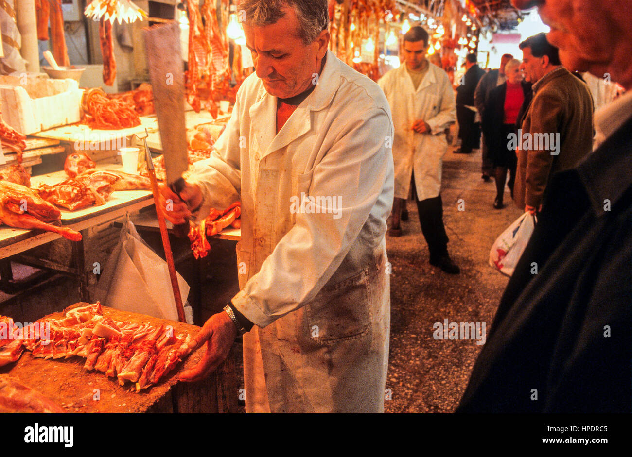 Butchery in Central Market, Athens, Greece, Europe Stock Photo