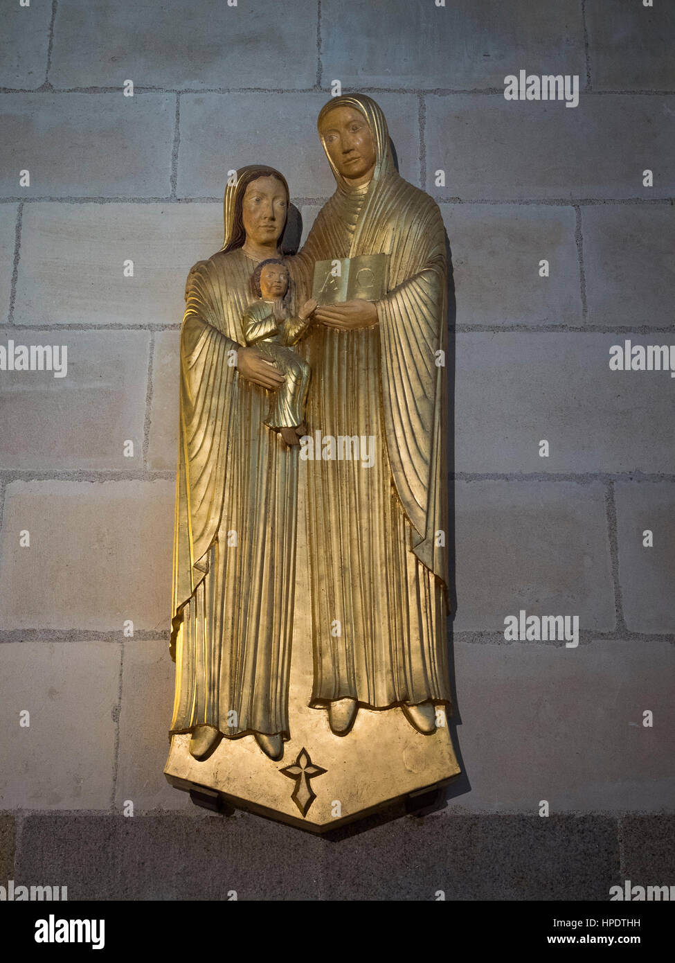 Statue of Anne, Marie and Jesus, by Pascal Beauvais (1995), Chapel of Saint Anne, Saint-Pierre-et-Saint-Paul Cathedral, Nantes, France Stock Photo