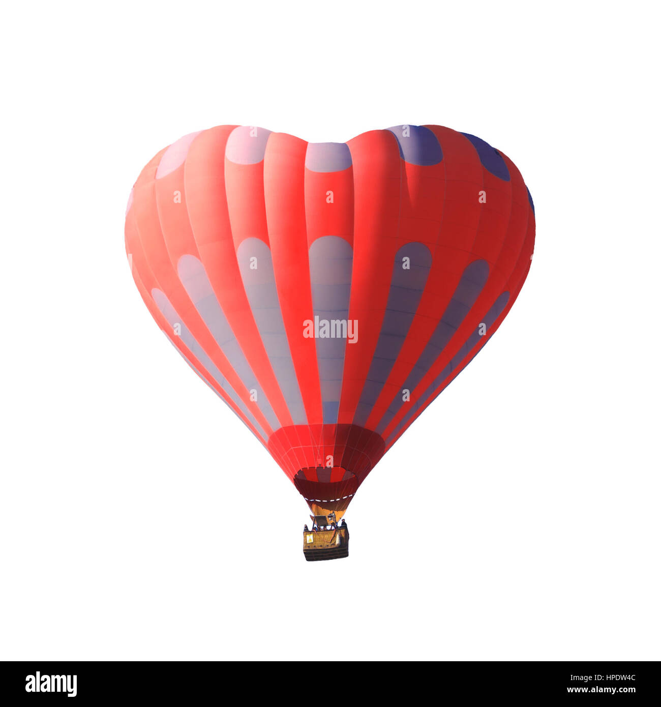 Striped red air balloon in the shape of a heart isolated on a white background. Romantic date present trip on Valentine's Day. Sports and recreation t Stock Photo