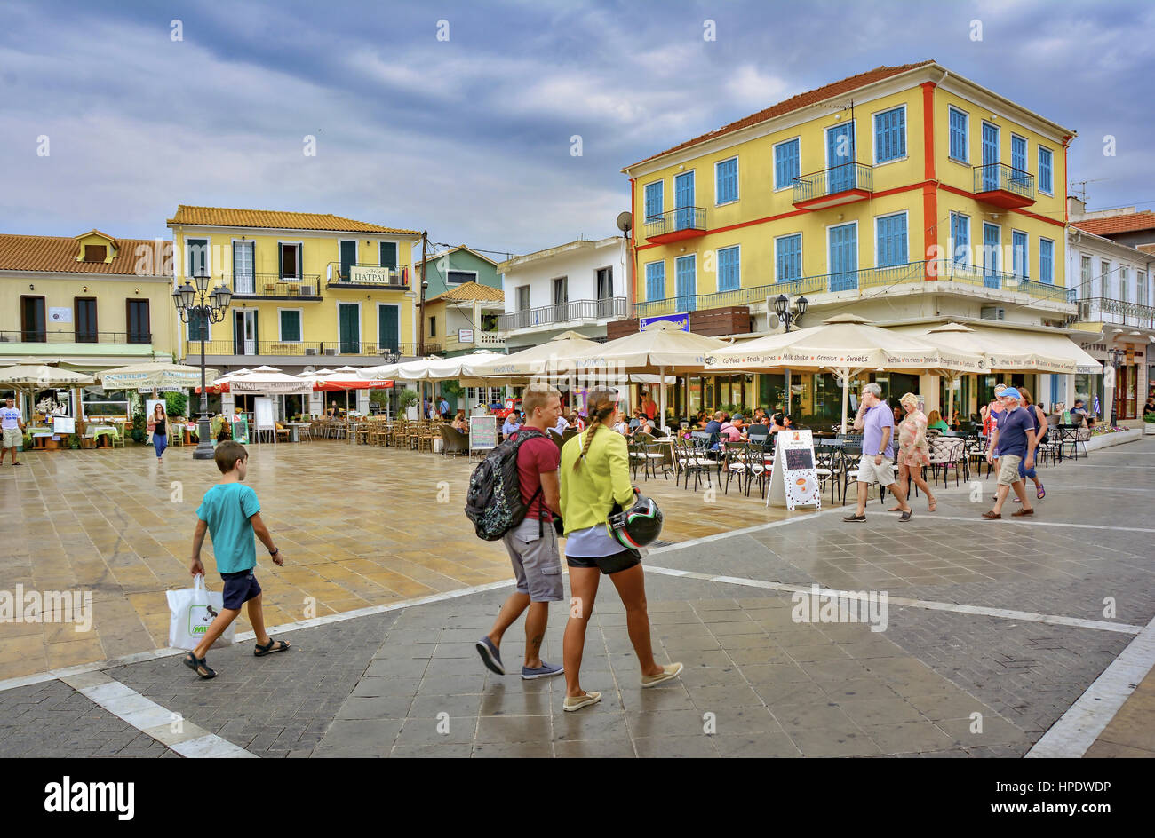 Agios Spyridon central square at Lefkada town, in Lefkada island ...